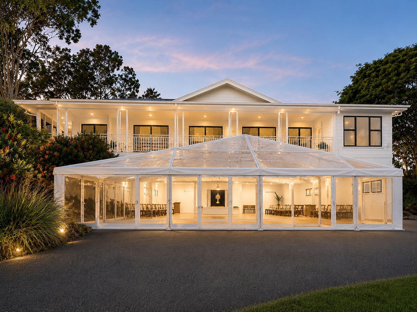 Venue at dusk with marquee